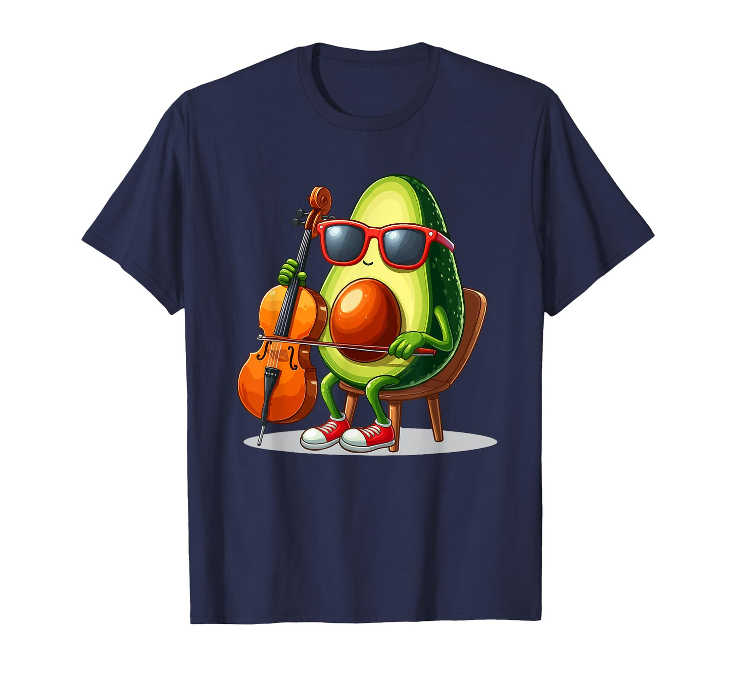 Avocado Sunglasses Playing Cello Musical Instrument Vegan T-Shirt