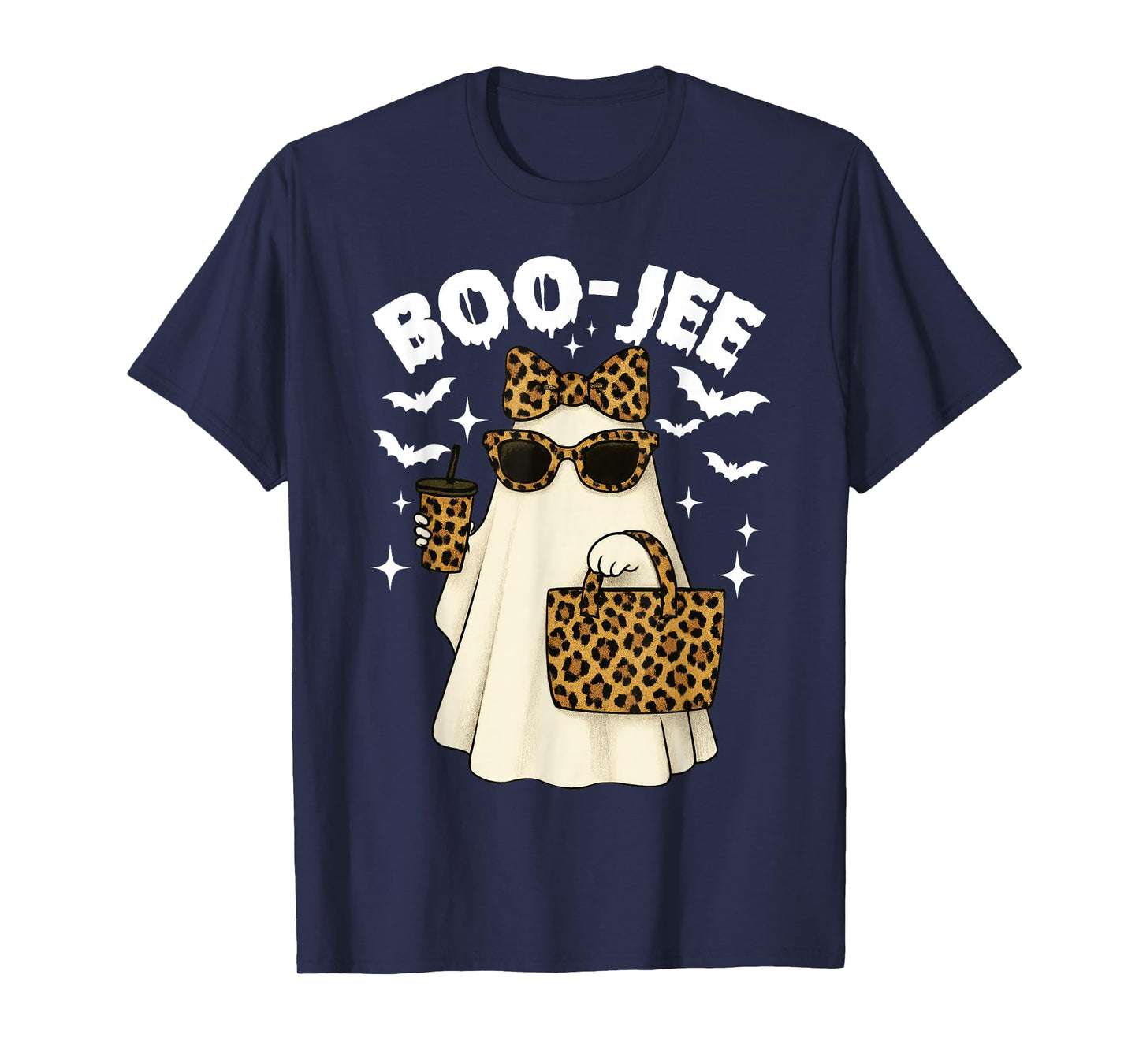 Coquette Leopard Ghost Coffee Boo-JEE Halloween Boujee Ghost T-Shirt