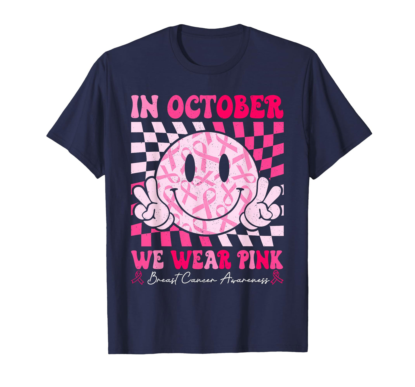 Retro In October We Wear Pink Breast Cancer Awareness Ribbon T-Shirt