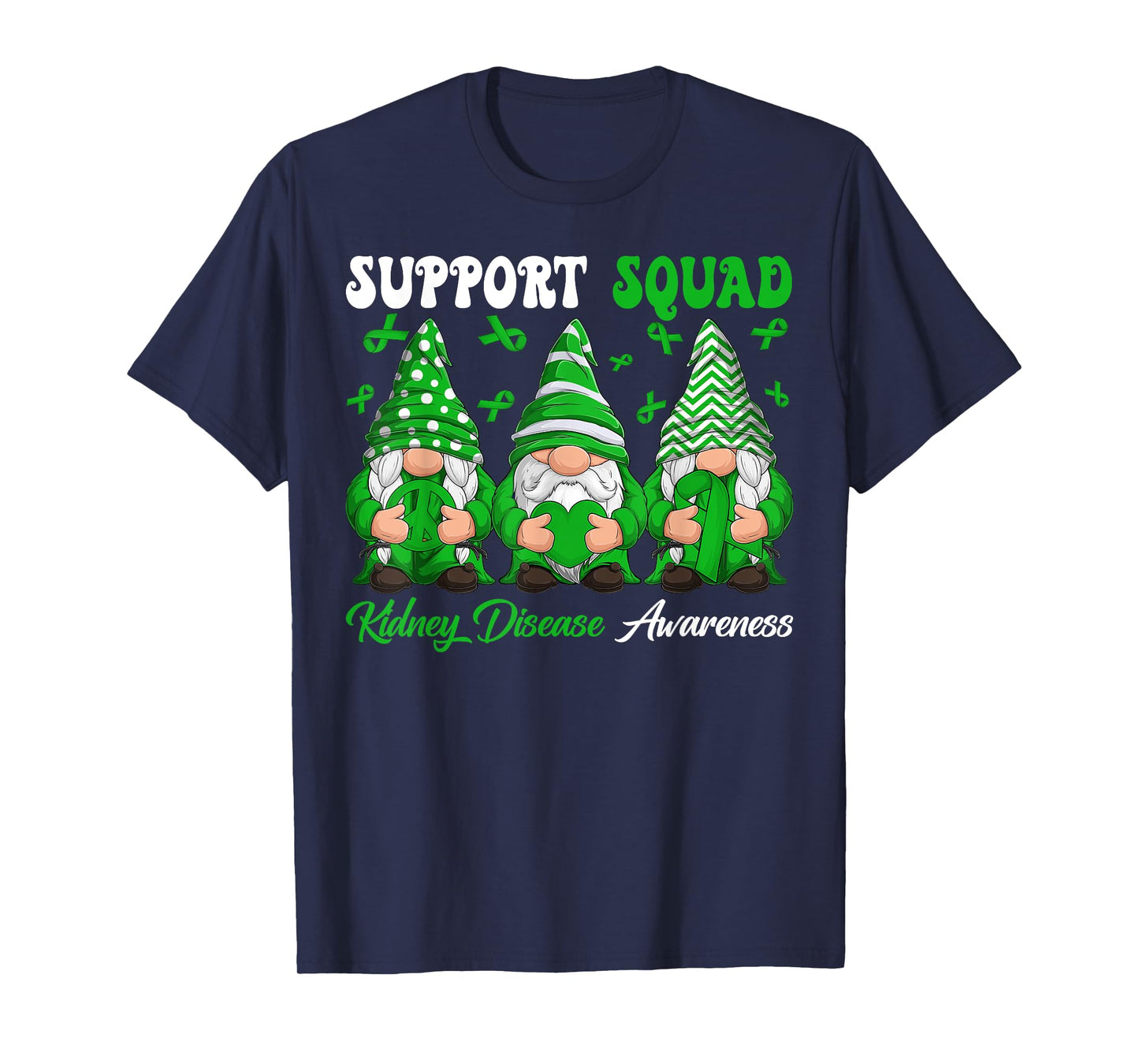 Support Squad Kidney Disease Awareness Gnomes Green Ribbon T-Shirt
