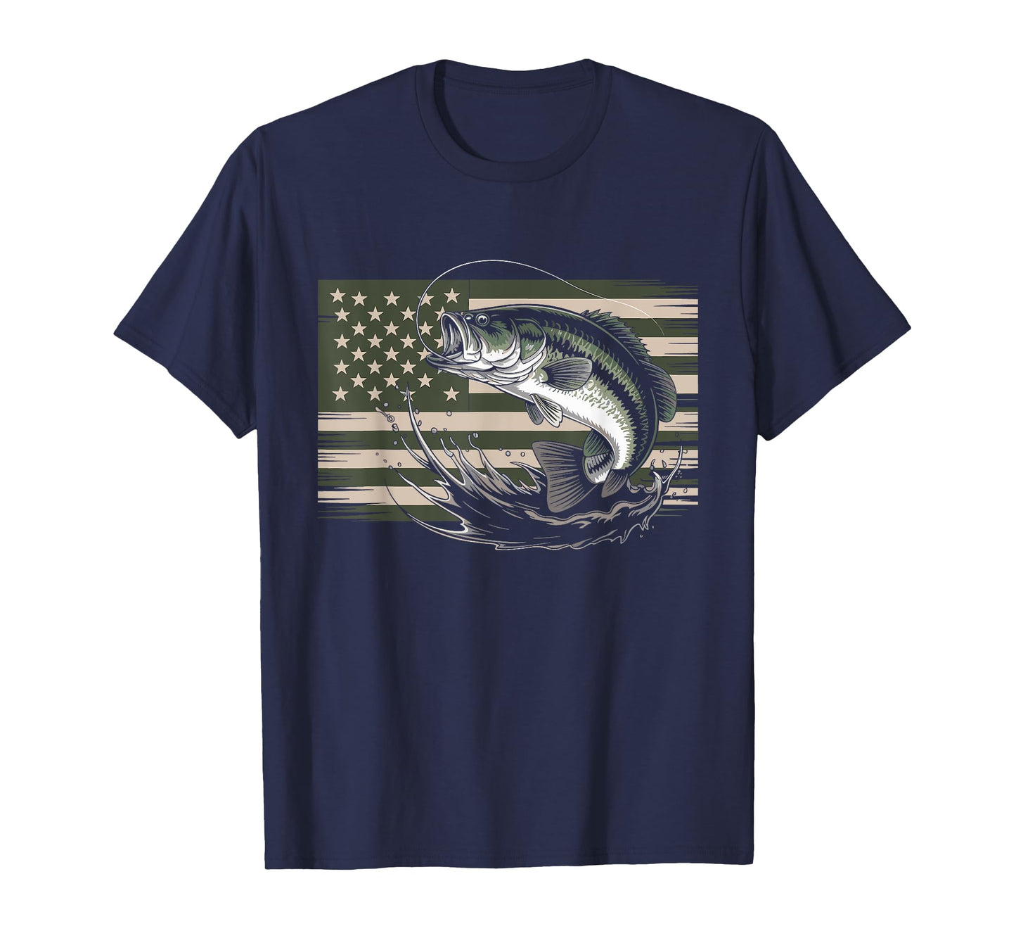 Patriotic Fishing 4th of July Men American Flag Bass Fishing T-Shirt