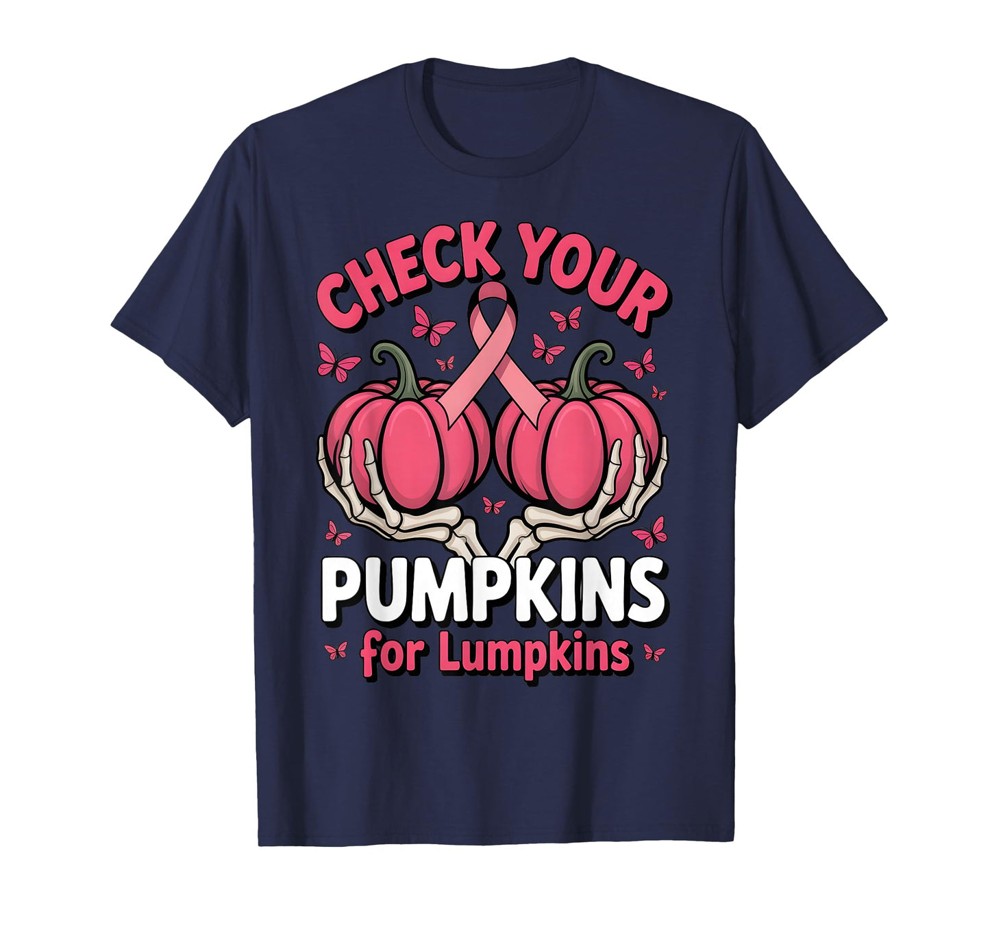 Check Your Pumpkins Breast Cancer Awareness Halloween Women T-Shirt