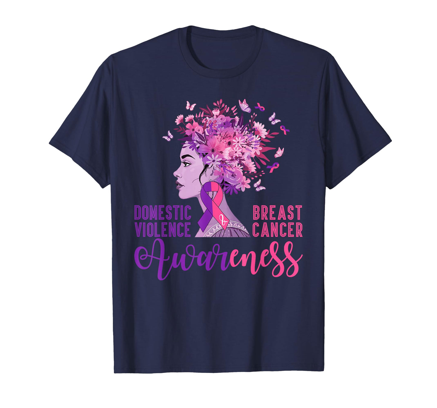 Domestic Violence Breast Cancer Awareness Flowers Hair Women T-Shirt