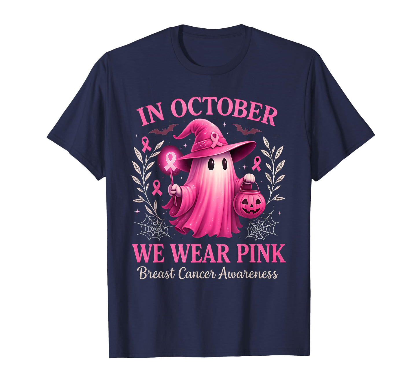 in October We Wear Pink Breast Cancer Awareness Halloween T-Shirt