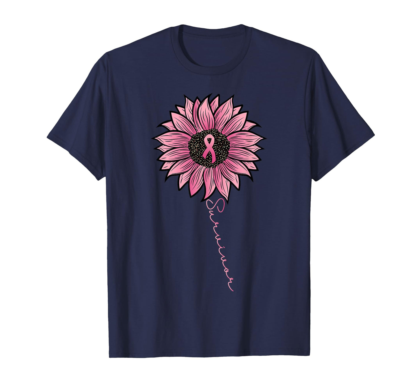 Sunflower Pink Ribbon Breast Cancer Survivor Awareness Women T-Shirt