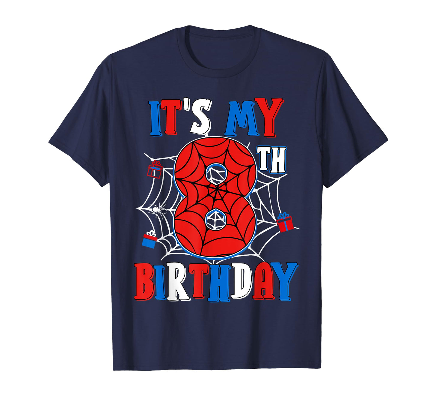 Birthday Boy Kid It's My 8th Birthday Spider Web 8 Year Old T-Shirt
