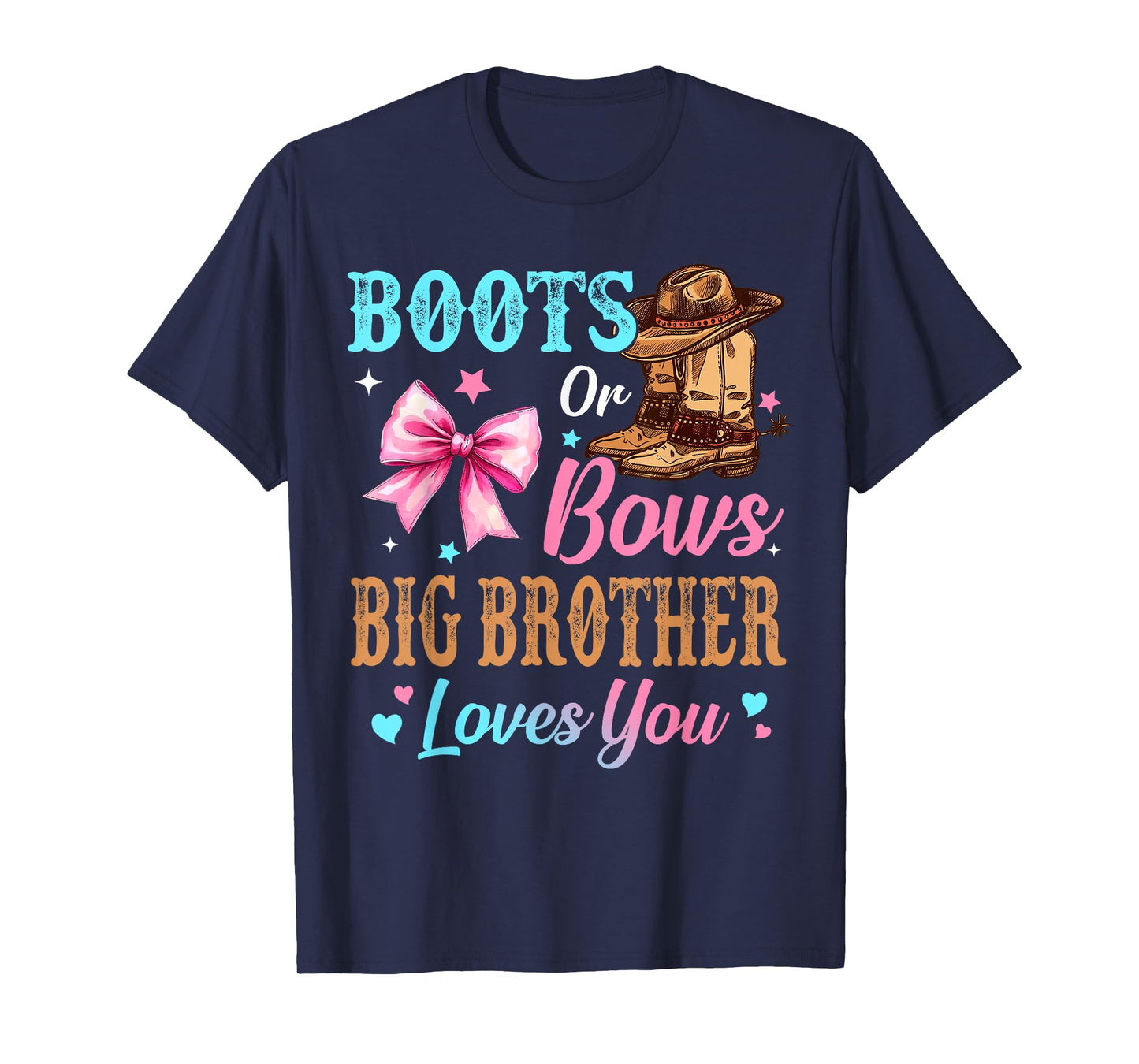 Boots or Bows Big Brother Loves You Gender Reveal Family T-Shirt