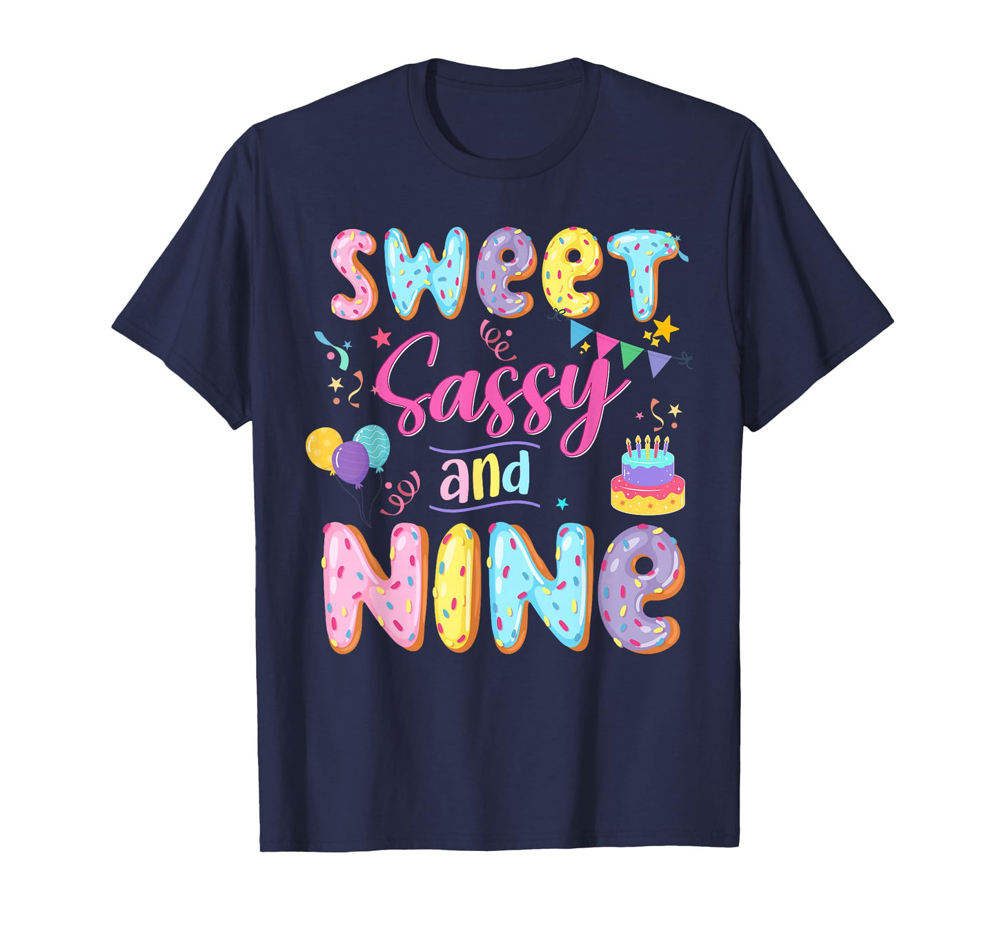 9Th Birthday Girl Sweet Sassy And Nine Donut 9 Year Old Kid T-Shirt