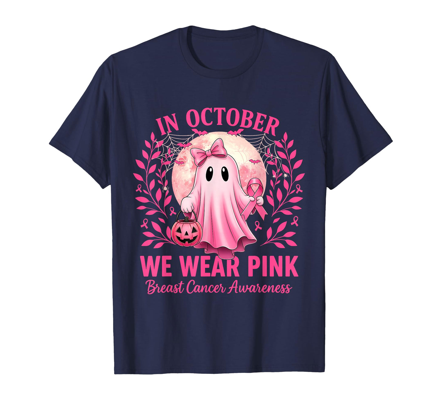 in October We Wear Pink Breast Cancer Awareness Halloween T-Shirt