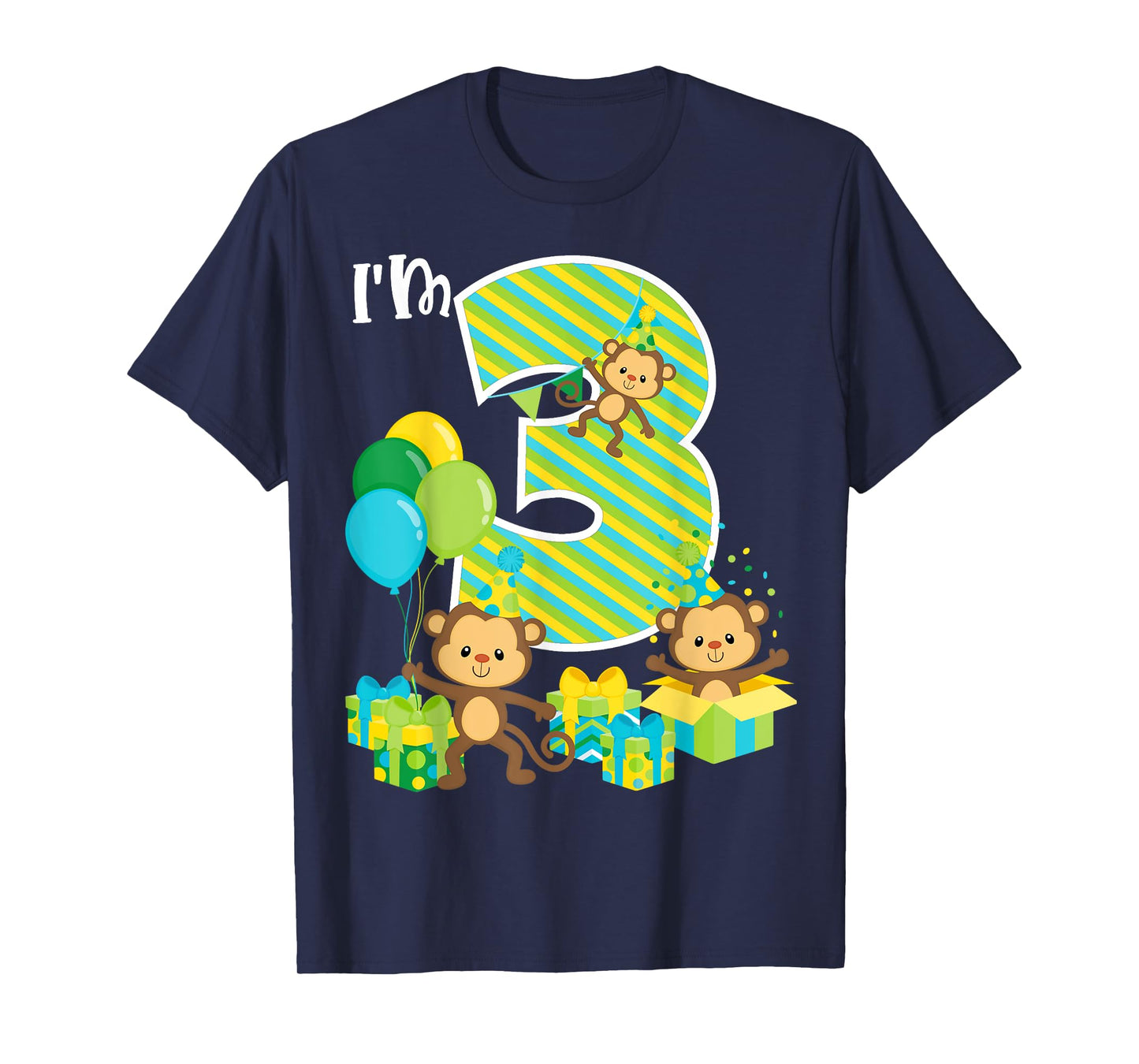 Birthday Monkey 3rd Birthday Party Three Yrs Old Kid Toddler T-Shirt
