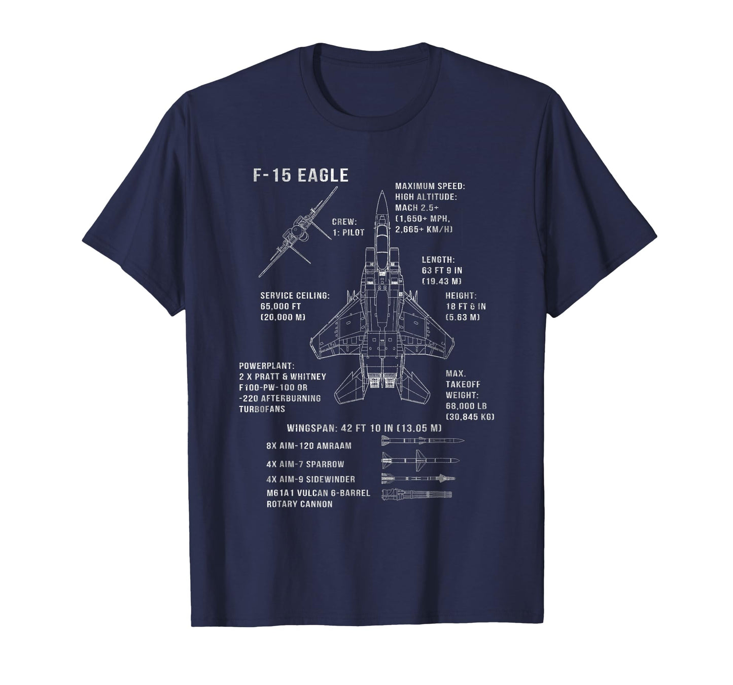 F-15 Eagle Specs Fighter Jet Military Aircraft Veteran T-Shirt