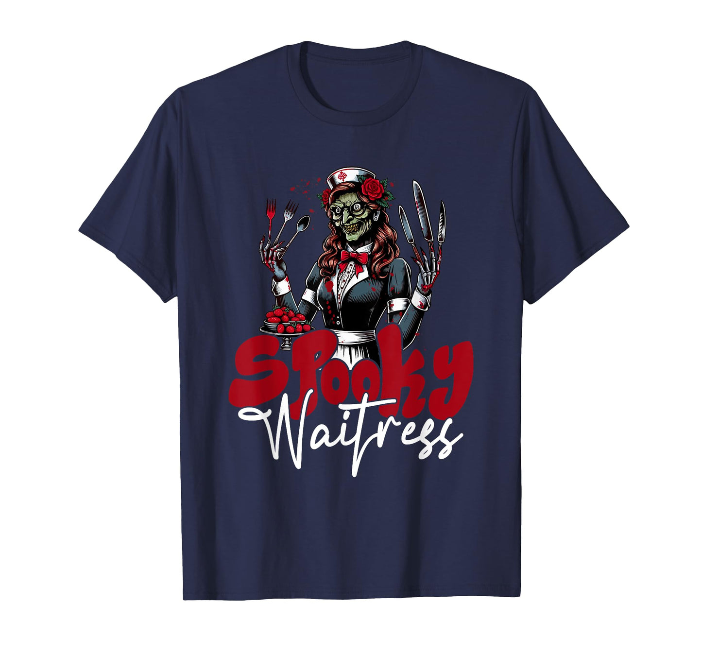 Spooky Waitress Halloween Costume Cosplay Horror Witch T-Shirt