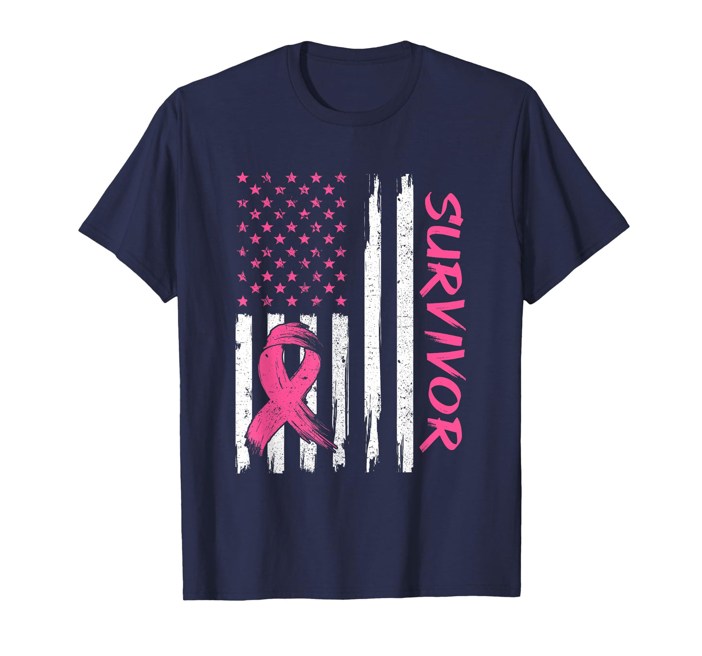 Breast Cancer Survivor American Flag Breast Cancer Awareness T-Shirt