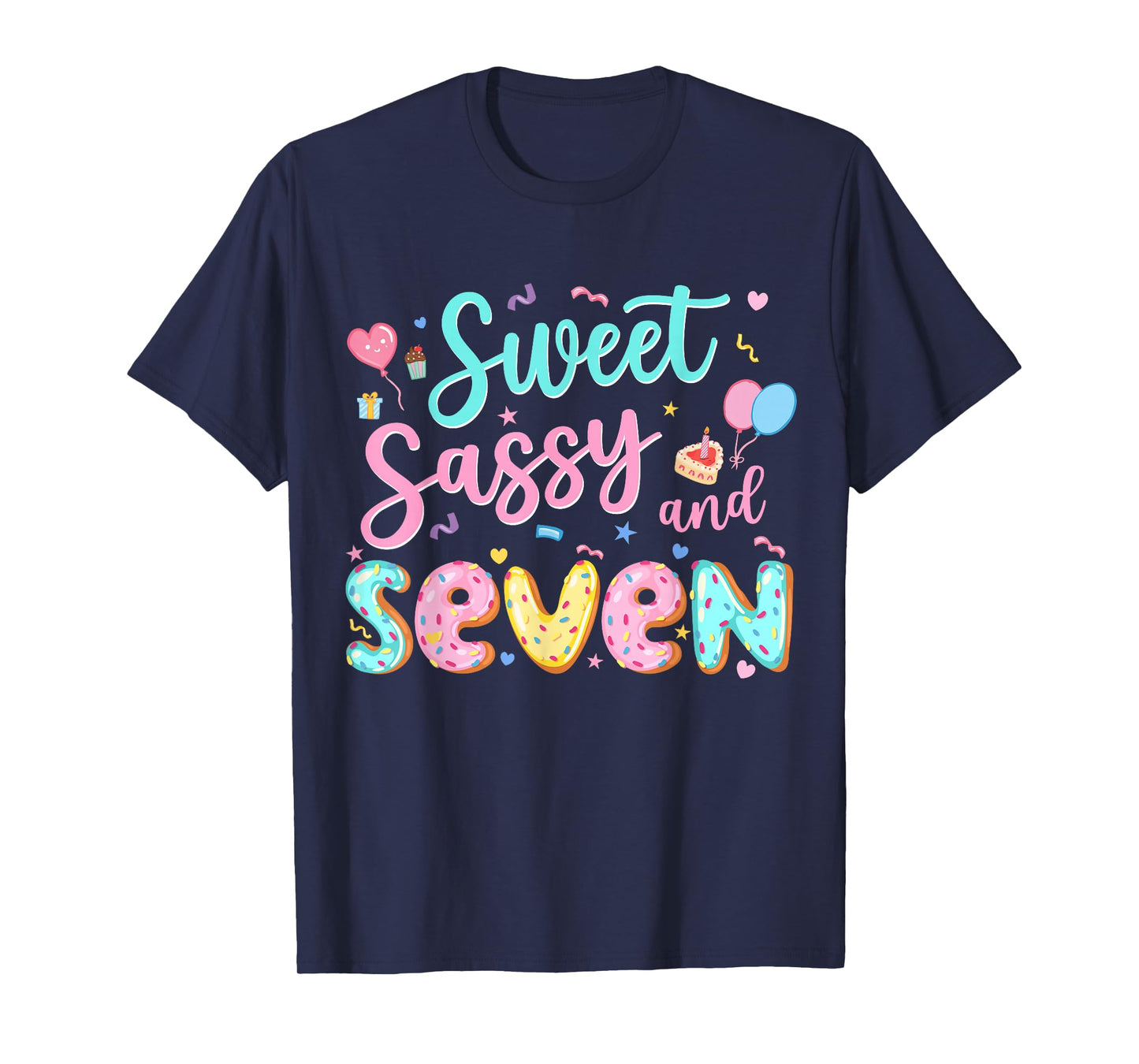 7Th Birthday Girl Sweet Sassy And Seven Donut 7 Year Old Kid T-Shirt