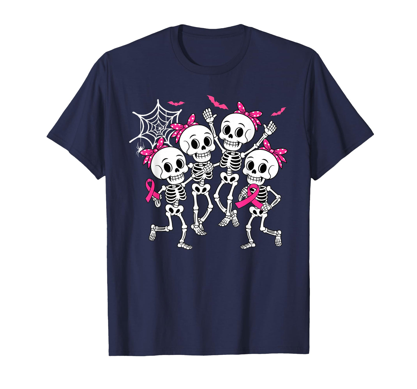 Skeleton Pink Ribbon Breast Cancer Awareness Women Men Kids T-Shirt