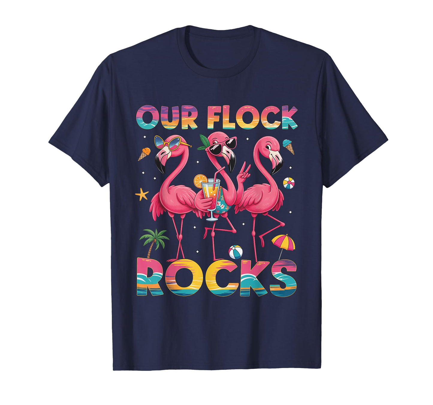 Our Flock Rocks Flamingo Summer Vacation Family Matching T-Shirt