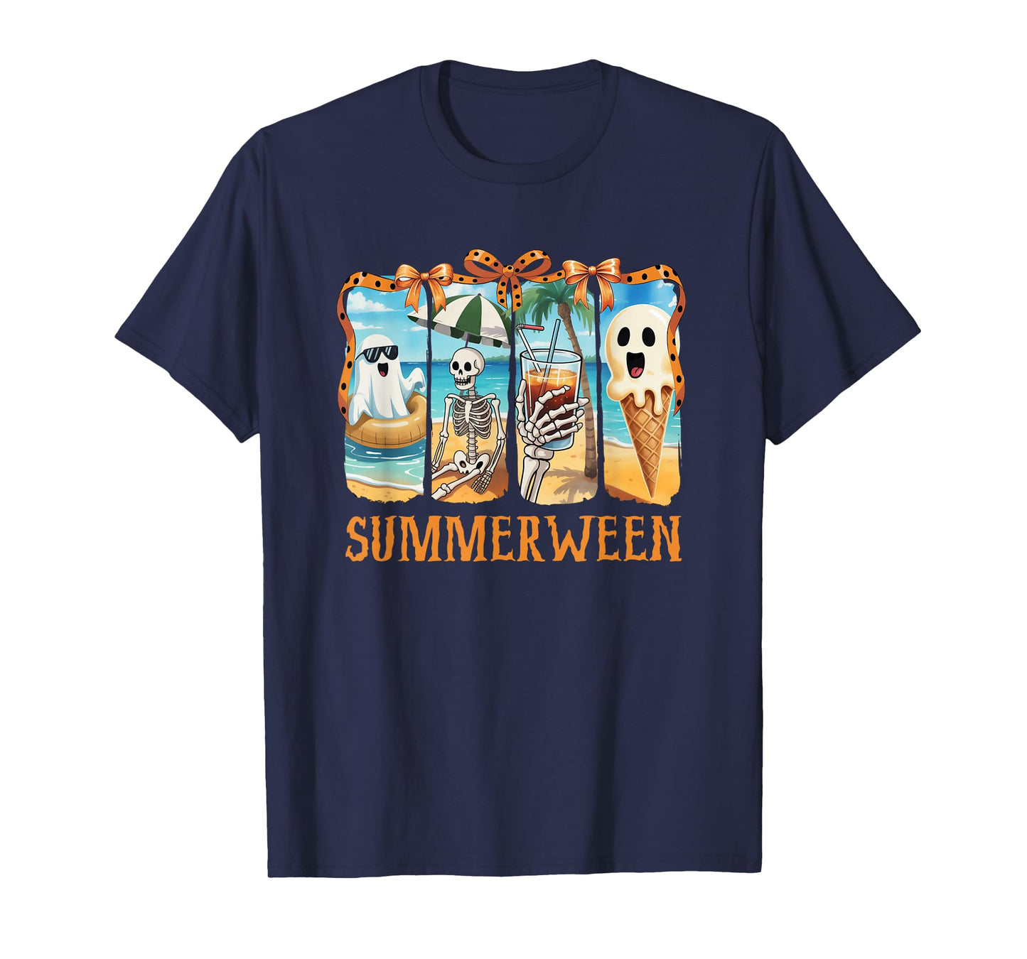 Summerween Skeleton Ghost Beach Party Summer Halloween Vibes T-Shirt