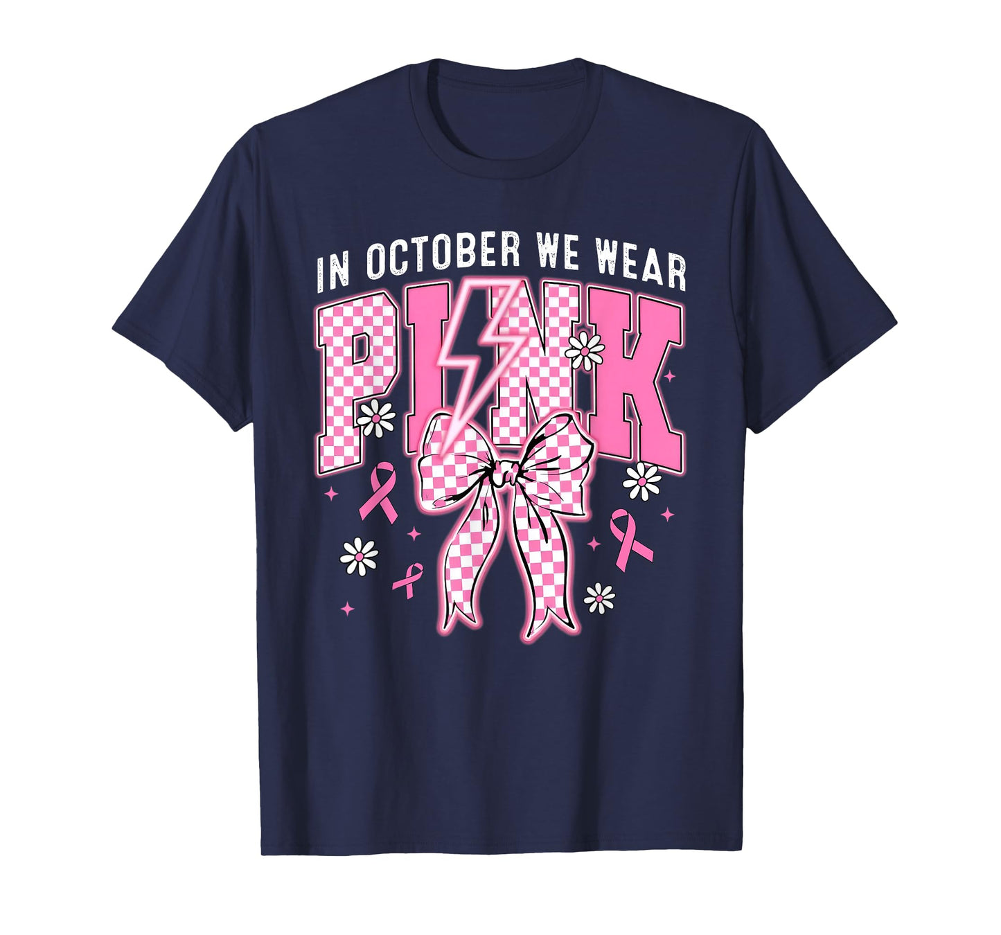 In October We Wear Pink Breast Cancer Awareness Coquette Bow T-Shirt