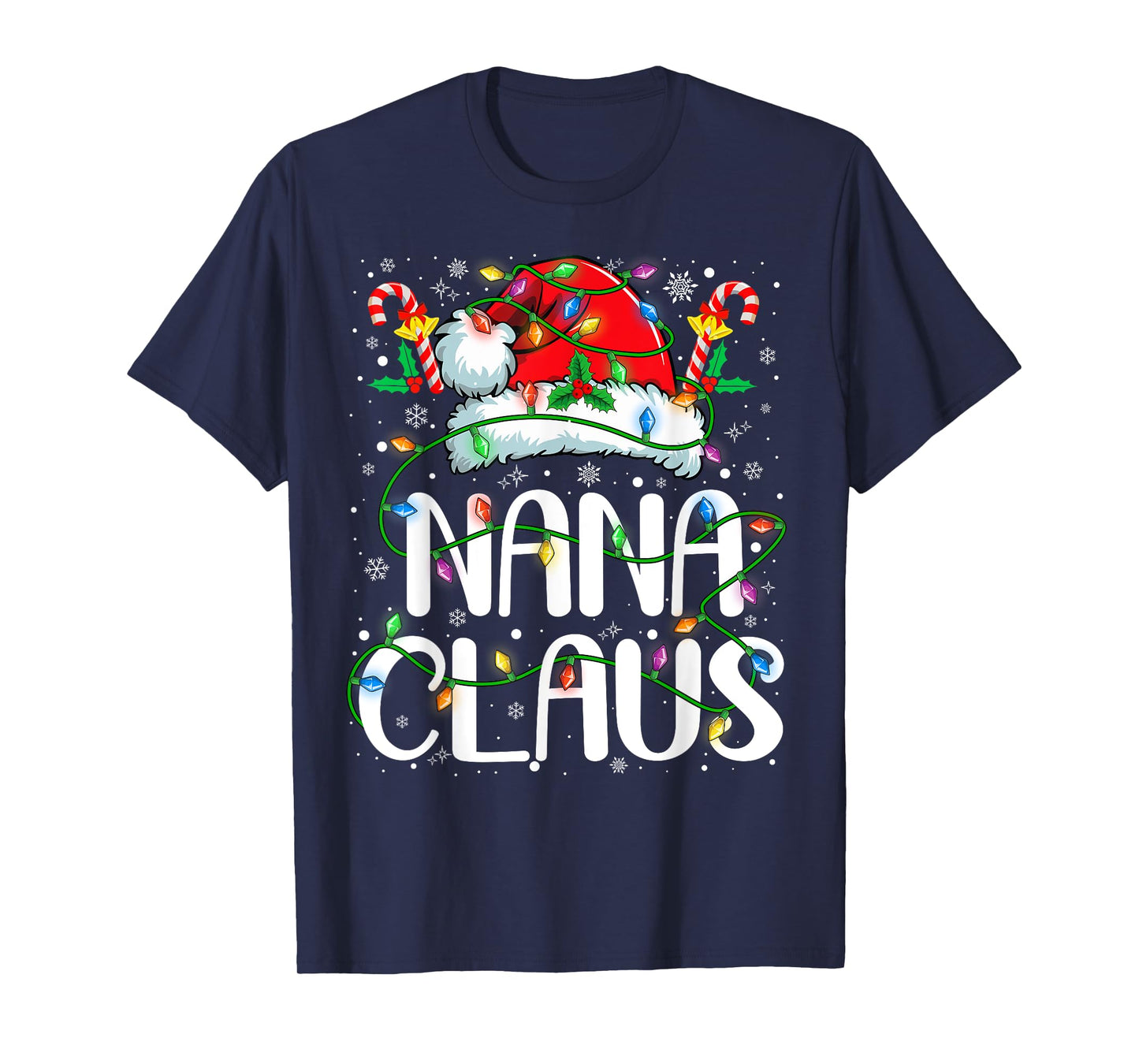 Nana Claus Christmas Lights Pajama Xmas Family Matching T-Shirt