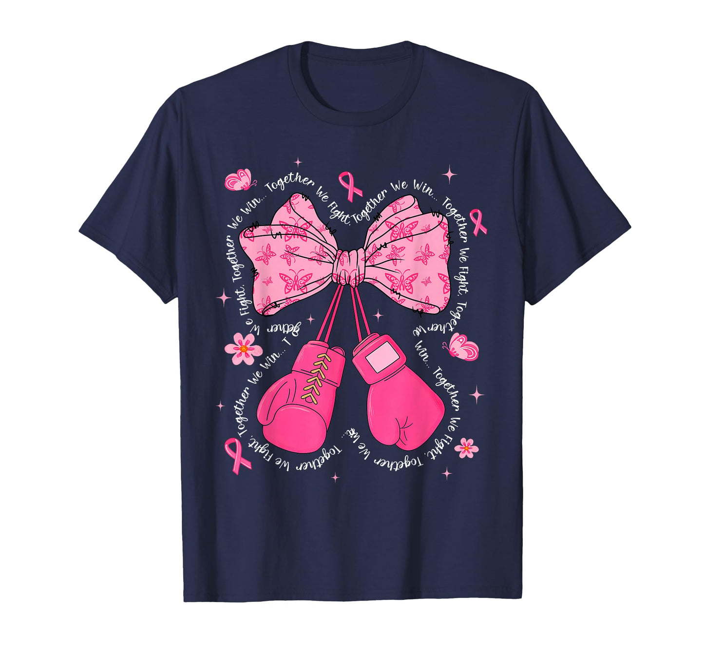 Together We Fight Win Breast Cancer Awareness Boxing Gloves T-Shirt