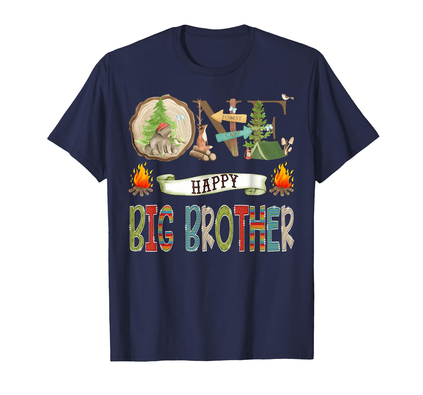 One Happy Big Brother Camper 1St Birthday Camping Bear T-Shirt