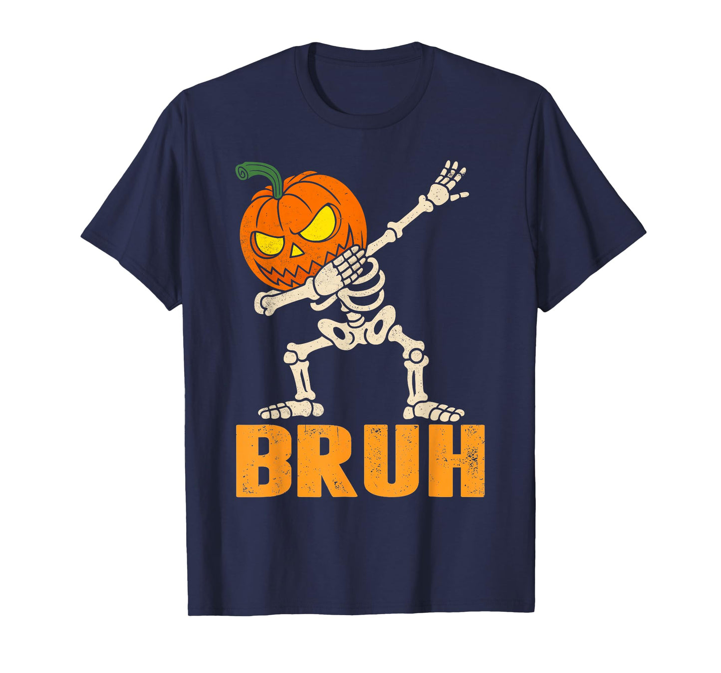 Bruh Skeleton Halloween Dabbing Boys Pumpkin Jack O Lantern T-Shirt