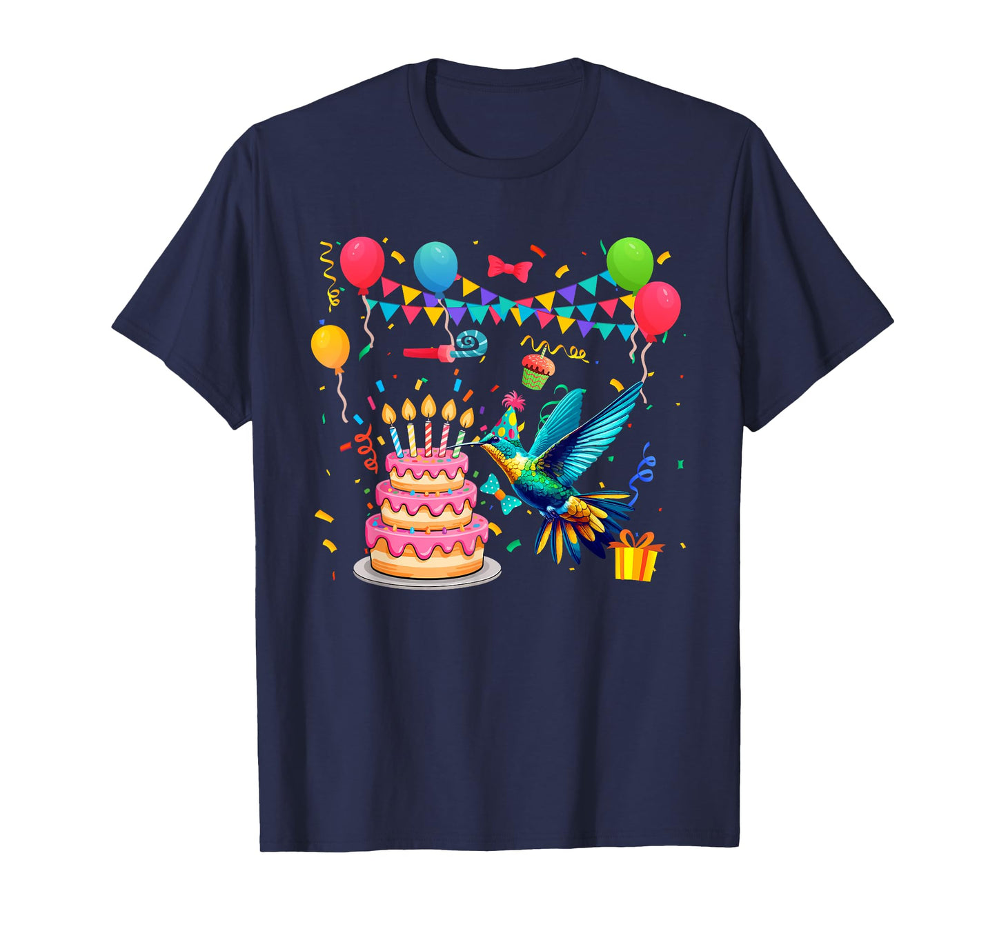 Hummingbird With Birthday Cake Colorful Costume Parties T-Shirt