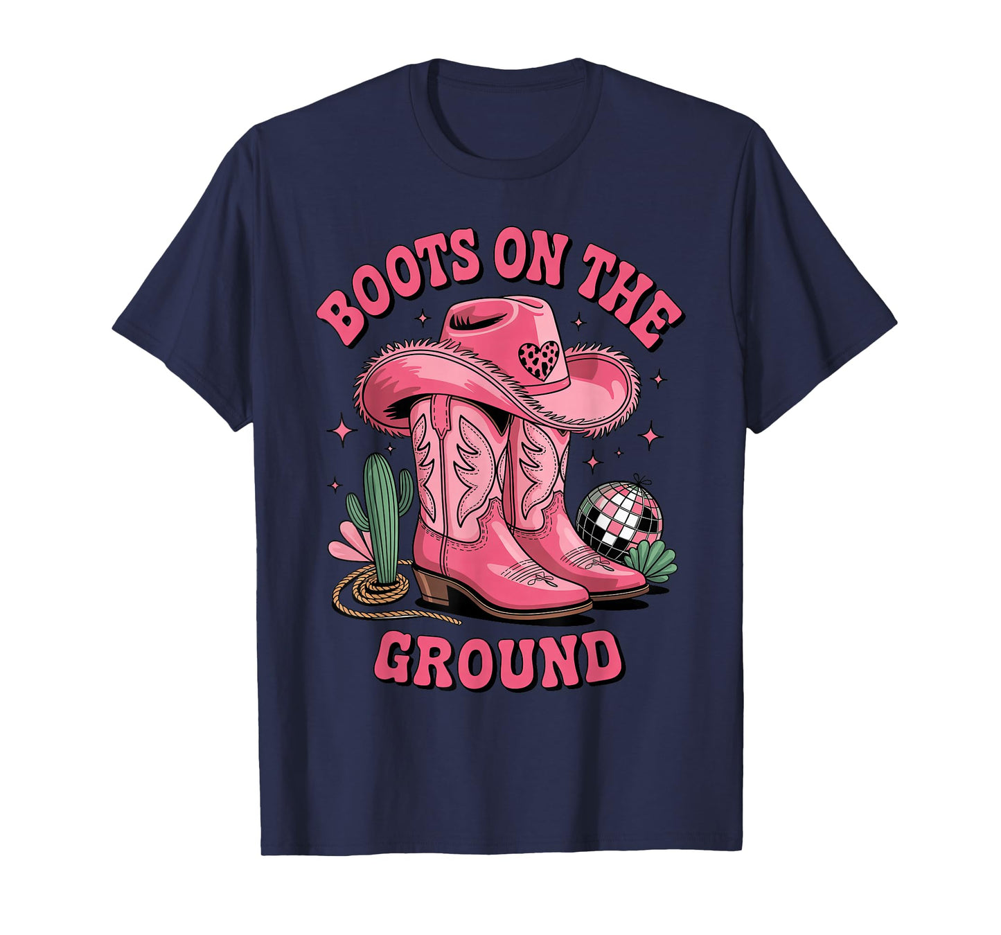 Pink Cowgirl Boots on Ground Retro Western Country Style T-Shirt