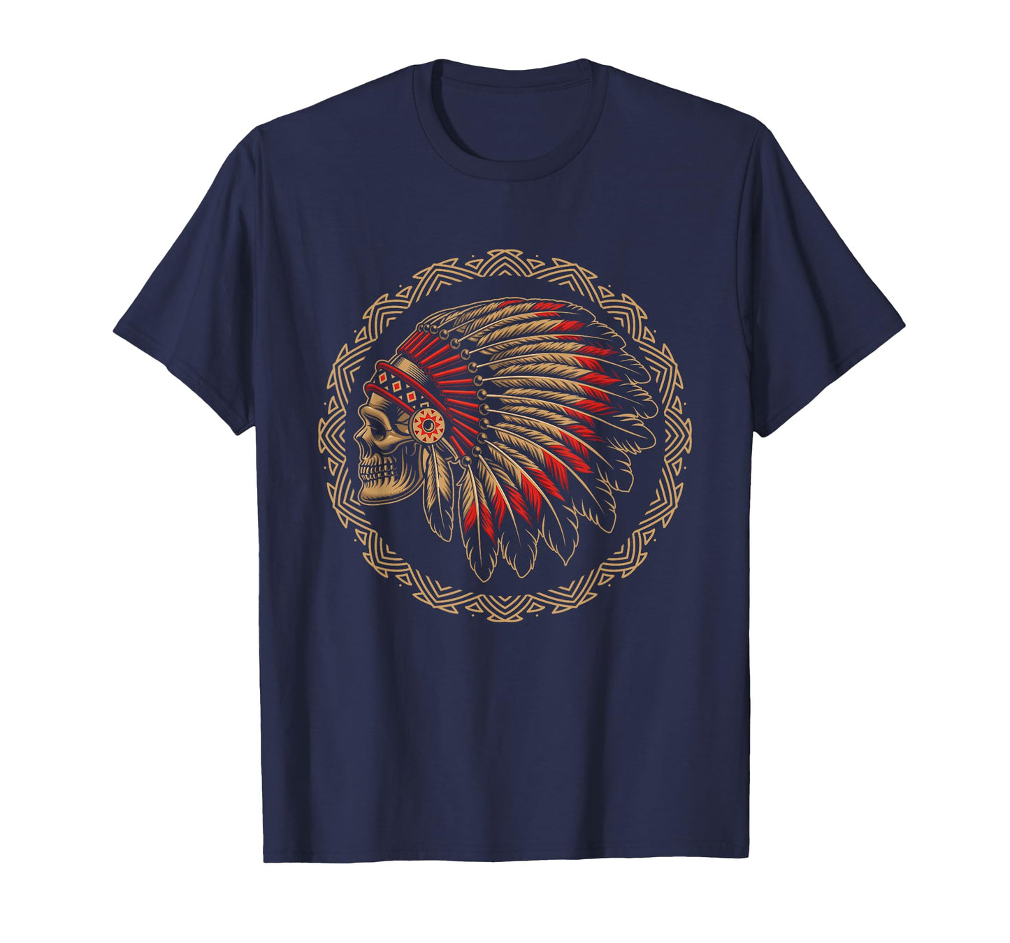 Native Indian American Indigenous People Skull Warbonnet T-Shirt