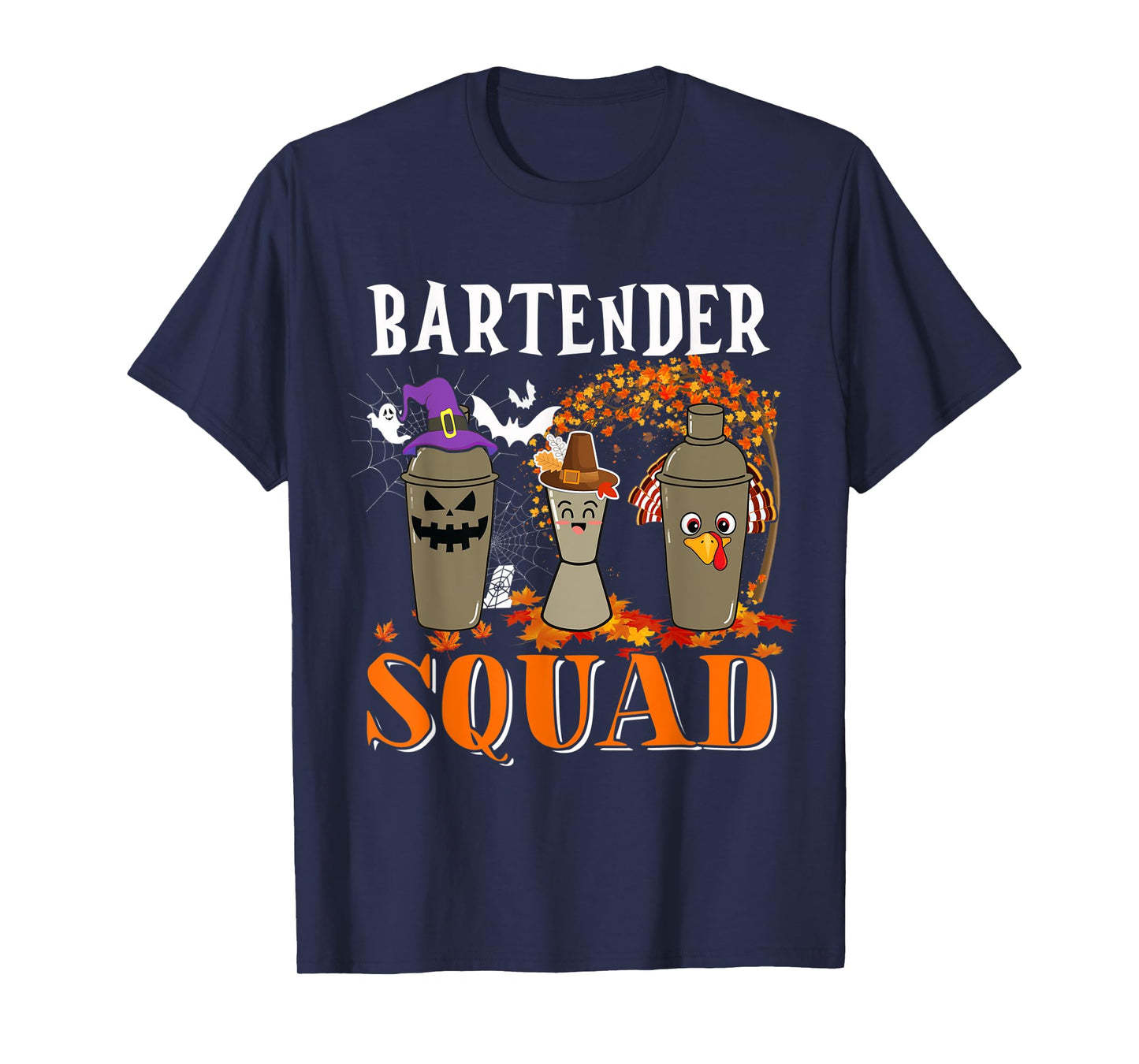 Bartender Squad Thanksgiving Halloween Fall Tre Boo Ghosts T-Shirt