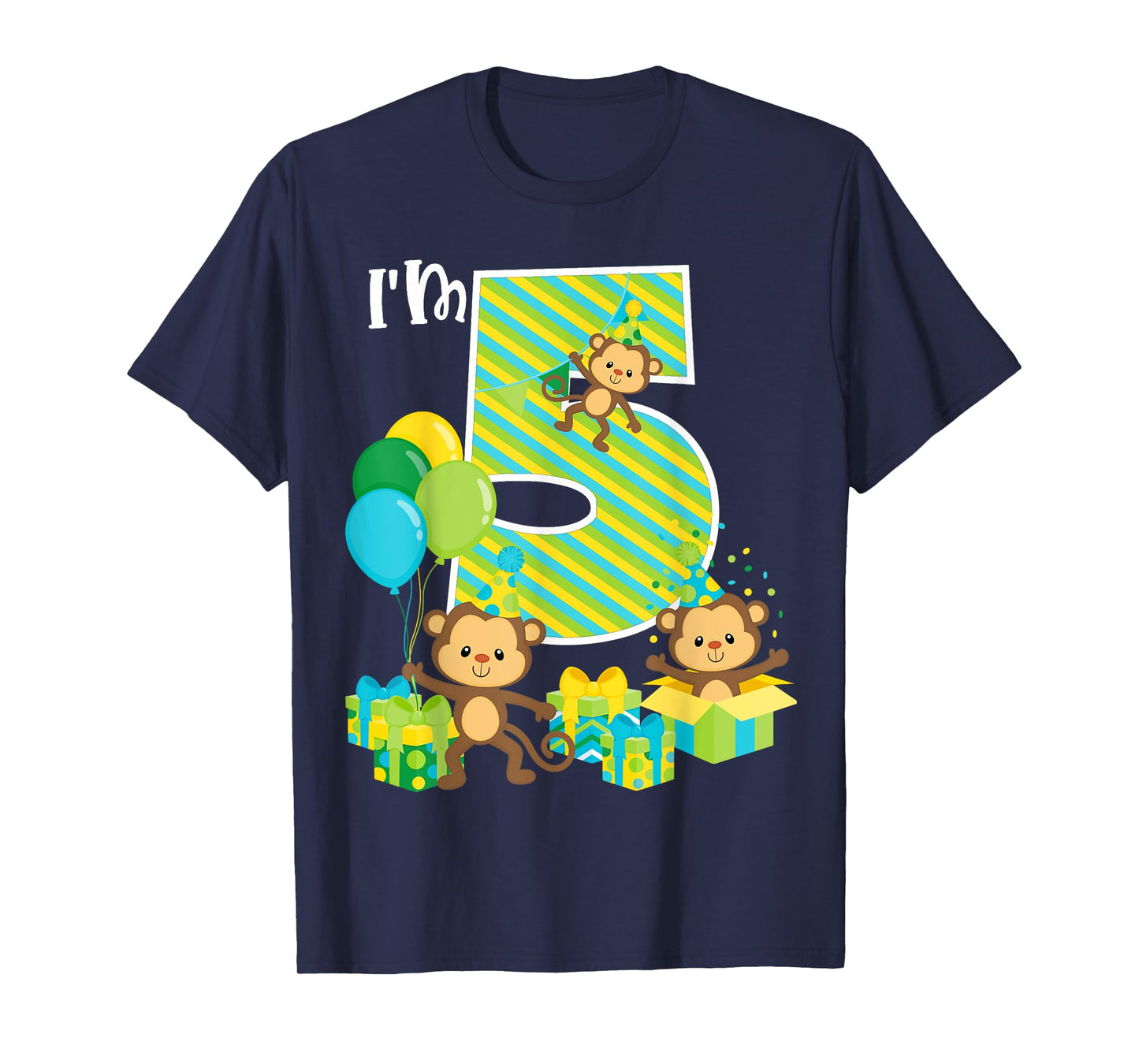 Birthday Monkey 5th Birthday Party Five Year Old Kid Toddler T-Shirt