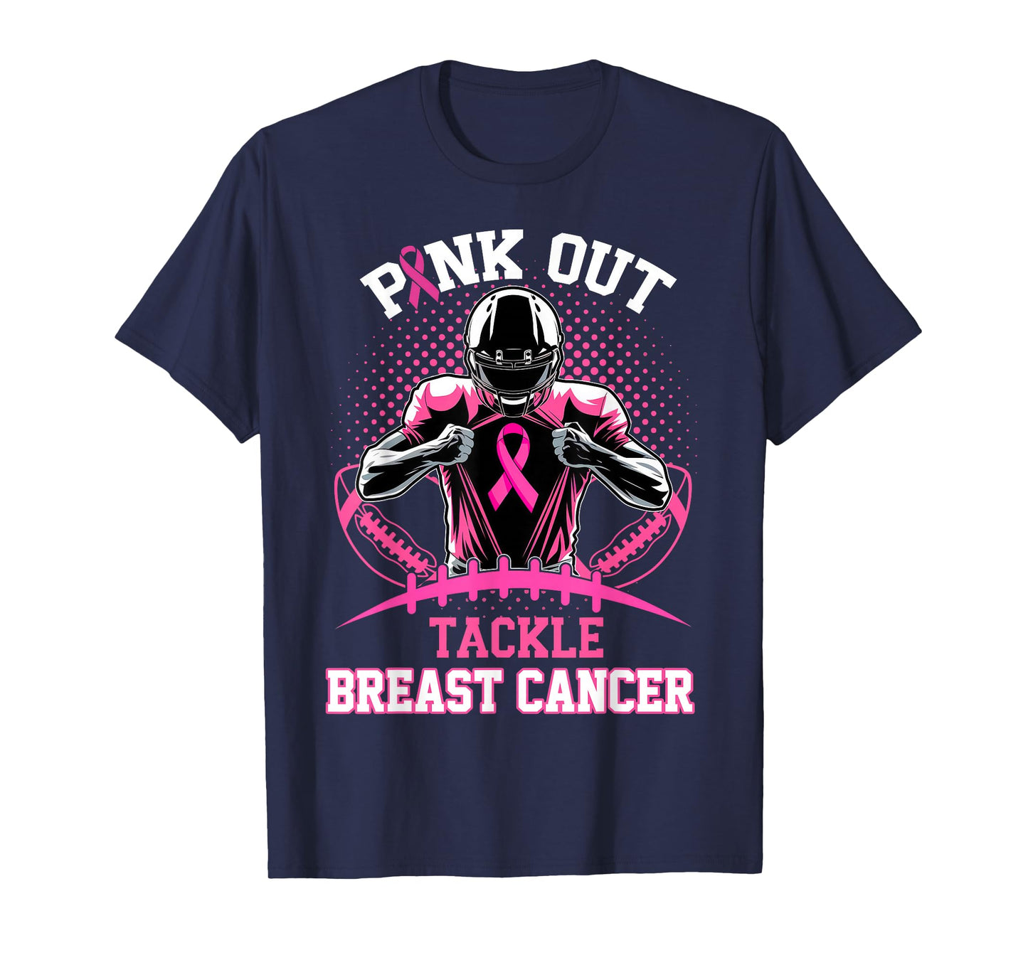Pink Out Tackle Breast Cancer Awareness Football Pink Ribbon T-Shirt