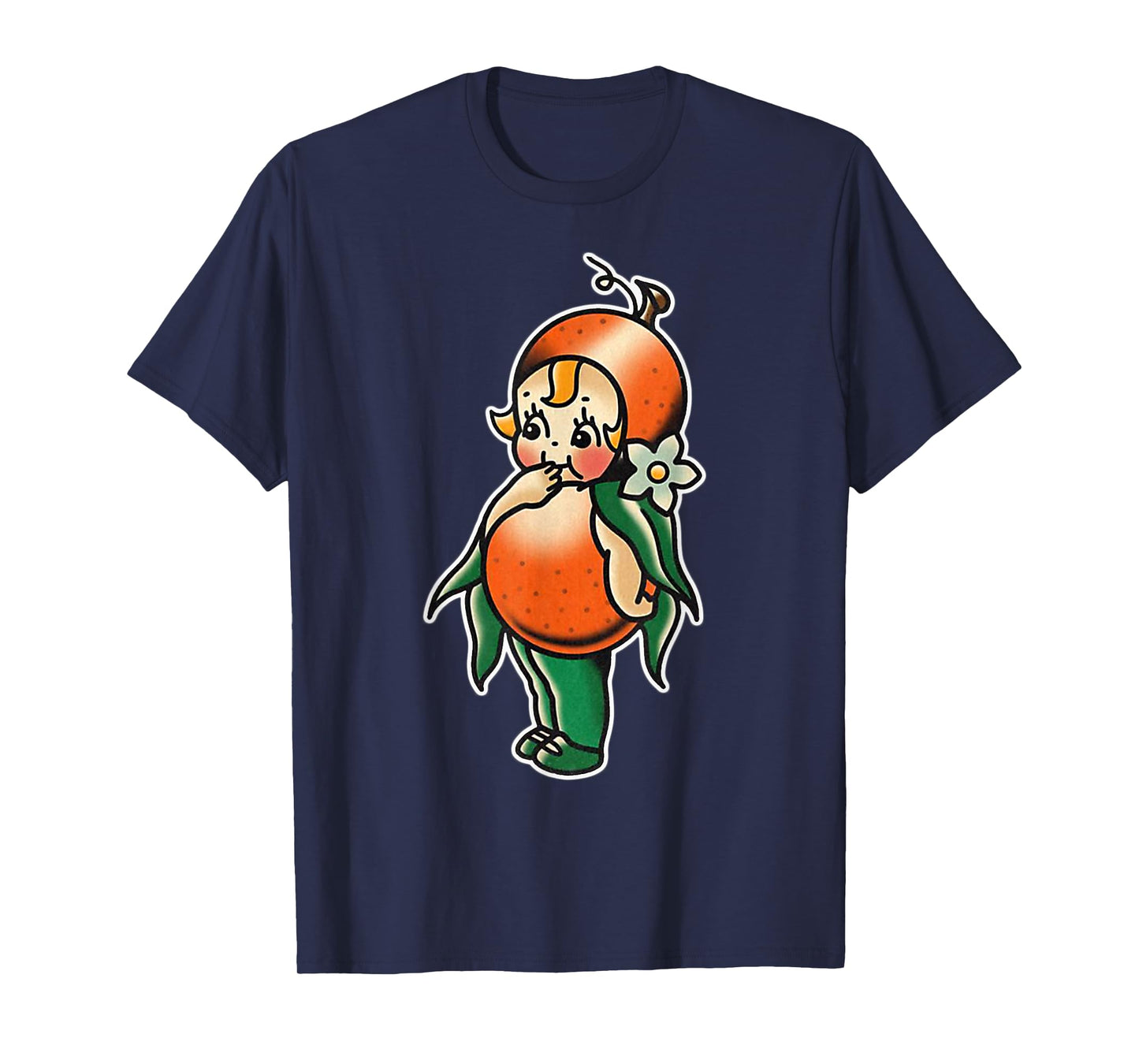 Urban Empyre Kewpie Baby Orange Fruit Traditional Tattoo Flash T-Shirt, Small, Black