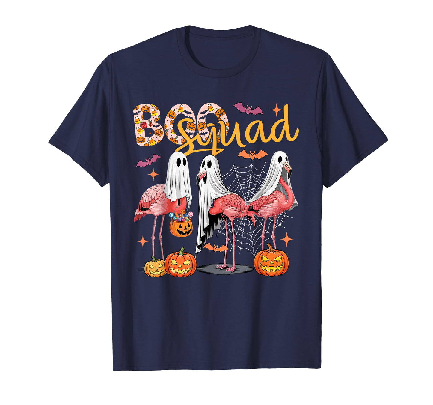 Boo Squad Three Cute Flamingos Cosplay Ghosts Halloween Bird T-Shirt
