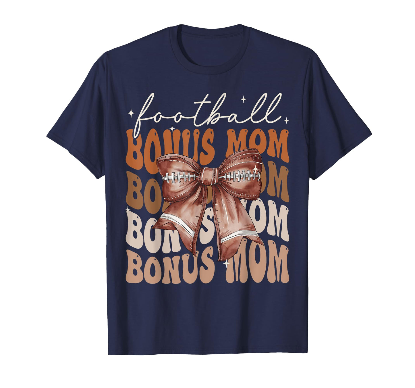 Football Bonus Mom American Football Coquette Bow Groovy T-Shirt