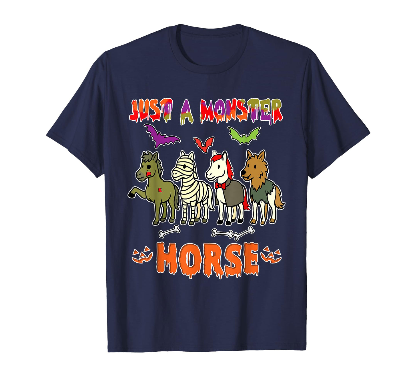 A Monster Halloween Group Horses Cosplay Zombies Mummies T-Shirt