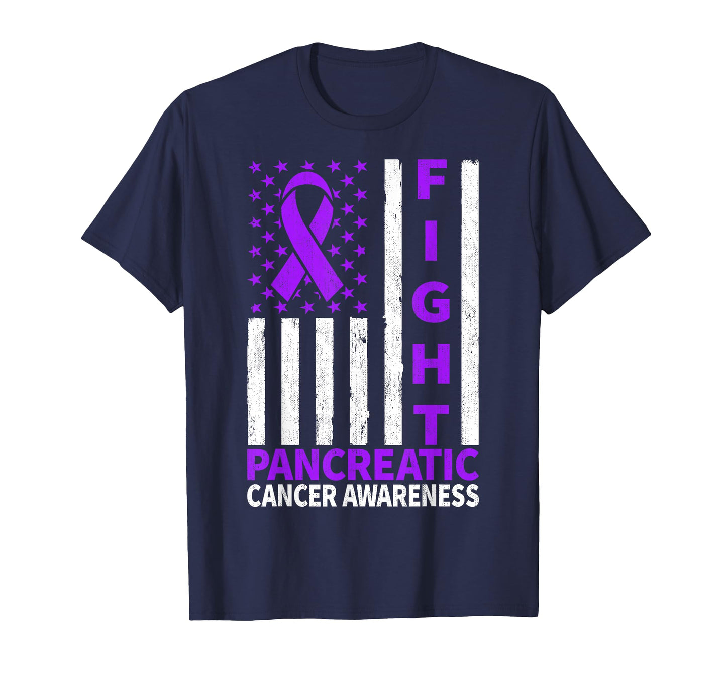 Fight Purple Ribbon Flag Pancreatic Cancer Awareness T-Shirt