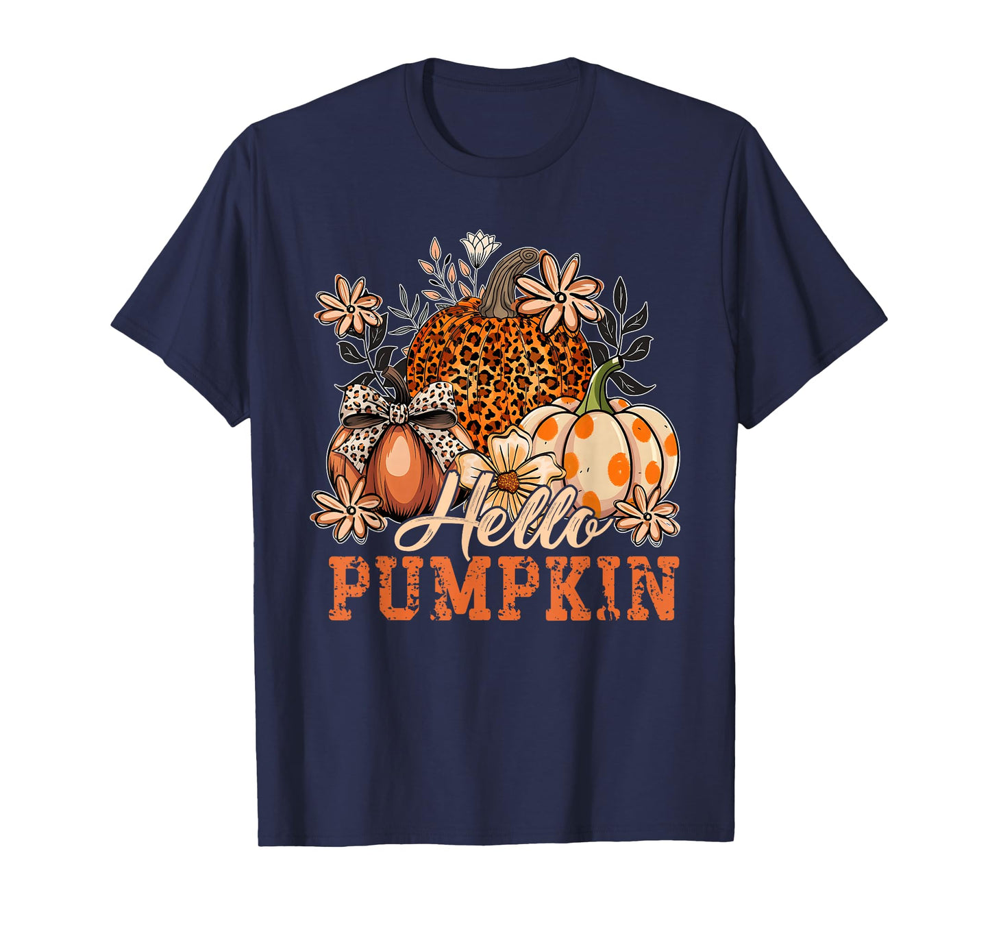 Hello Pumpkin Leopard Print for Fall Thanksgiving Womens Kid T-Shirt