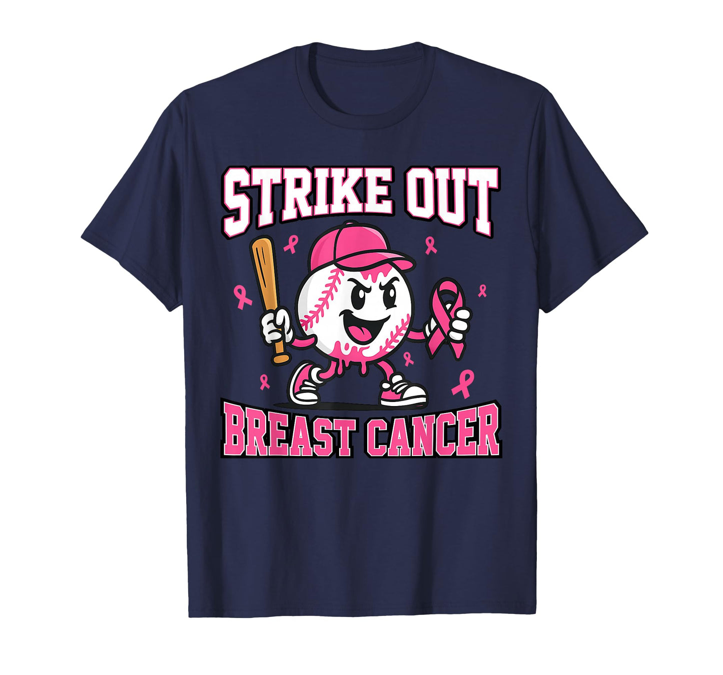 Strike Out Breast Cancer Baseball Ice Cream Drip Pink Ribbon T-Shirt