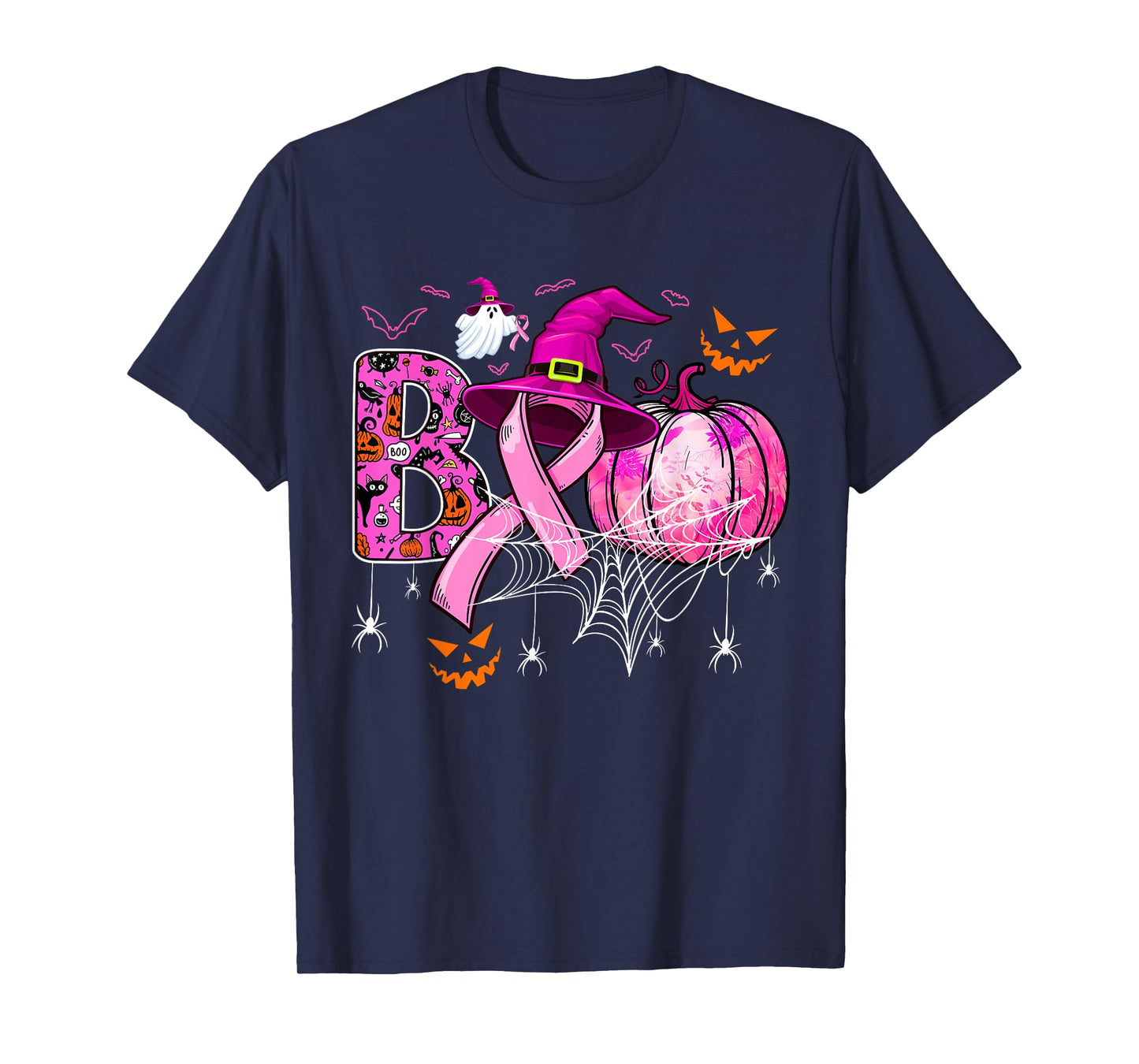 Boo Halloween Pumpkin Pink Ribbon Witch Breast Cancer T-Shirt