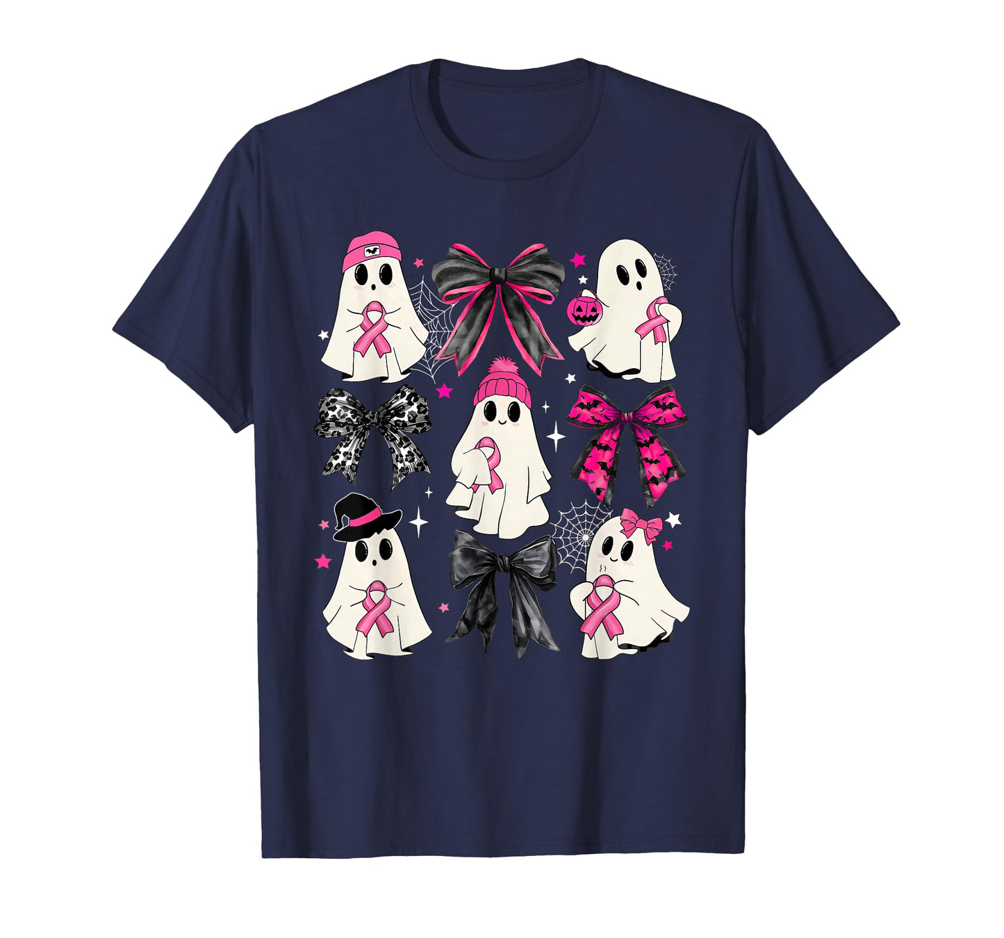 Ghost Halloween Pink Coquette Bow Breast Cancer Awareness T-Shirt