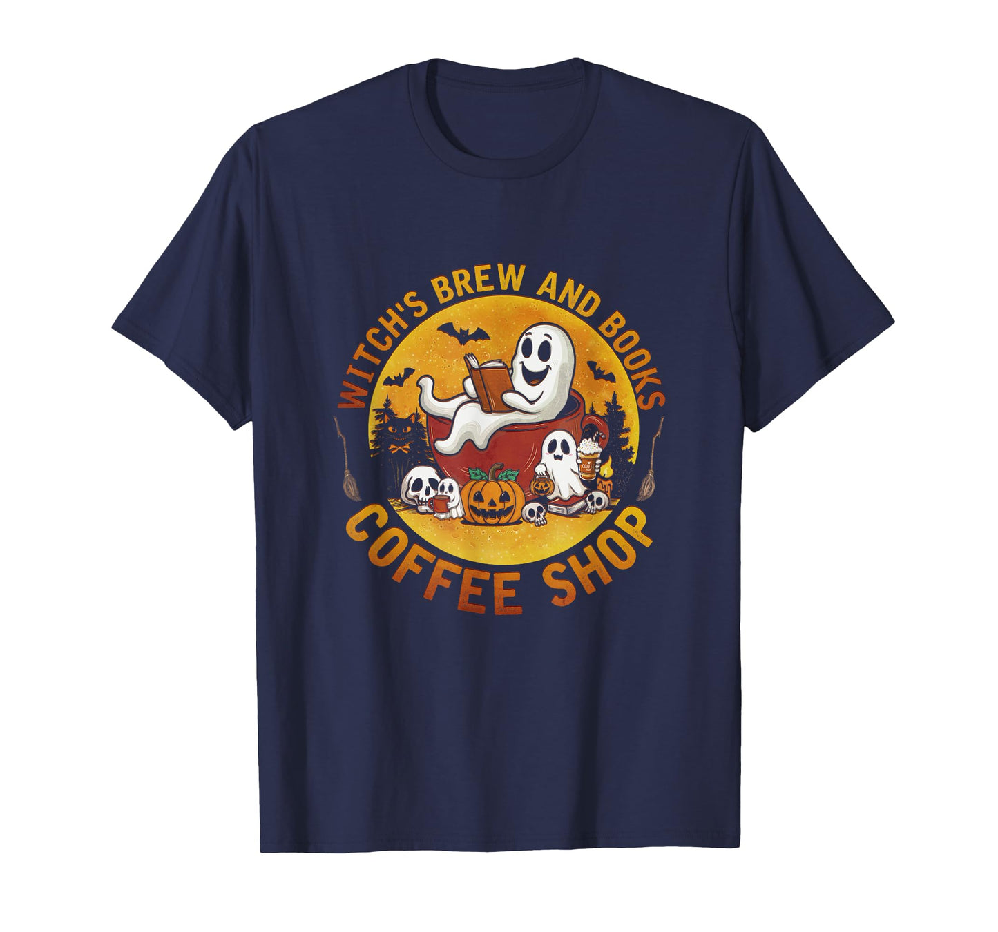 Ghost Witch's Brew And Book Coffee-Shop Halloween Costume T-Shirt