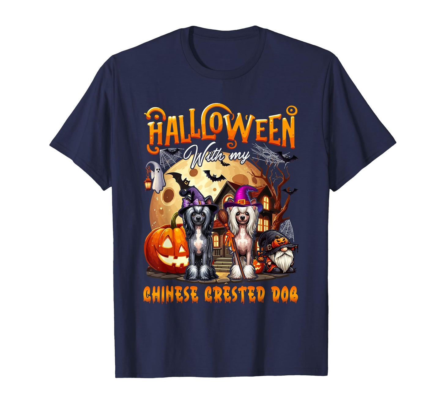 Halloween With My Chinese Crested Cute Dogs Cosplay Witch T-Shirt