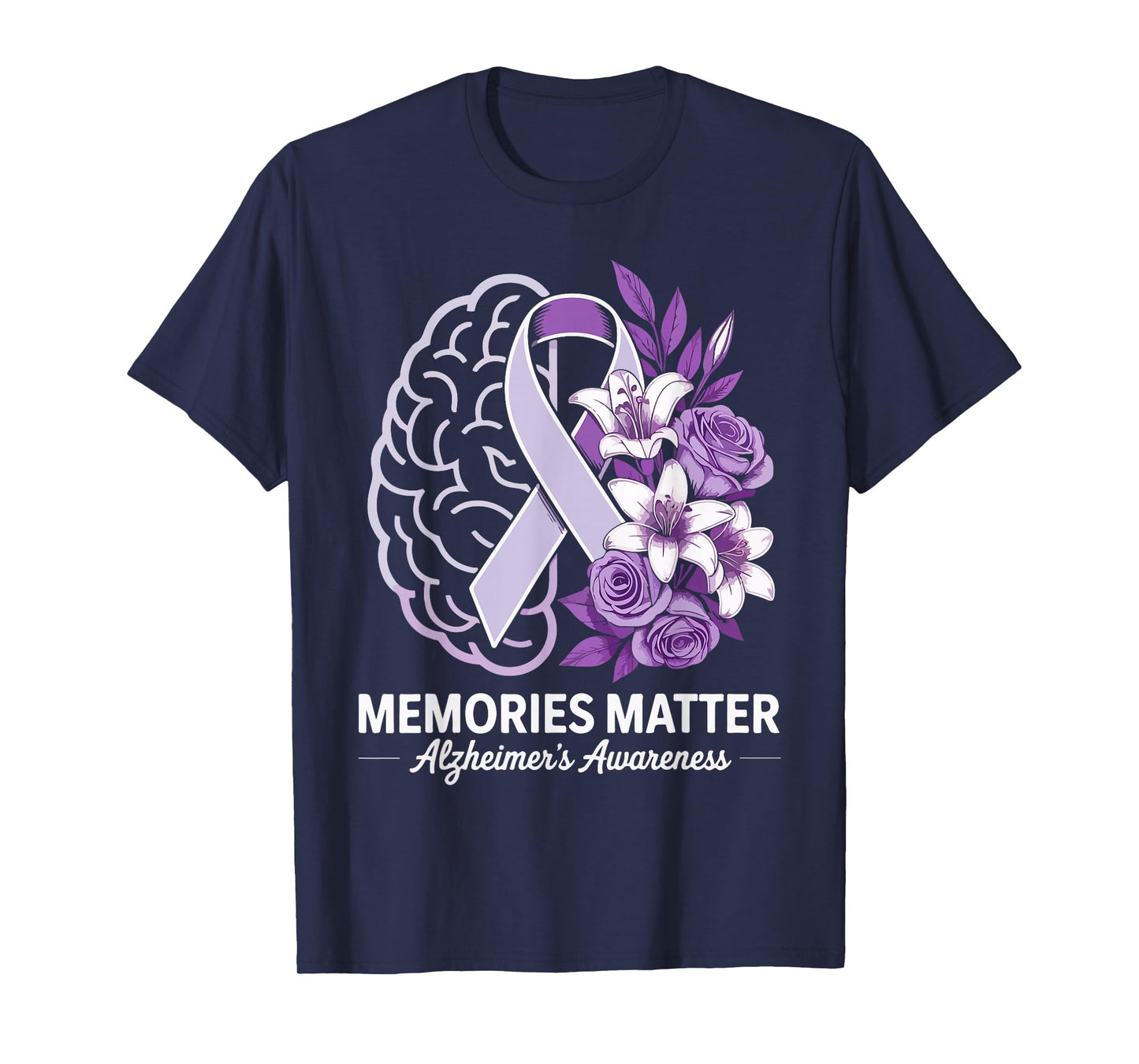 Memories Matter Alzheimer’s Awareness Ribbon Purple Flowers T-Shirt