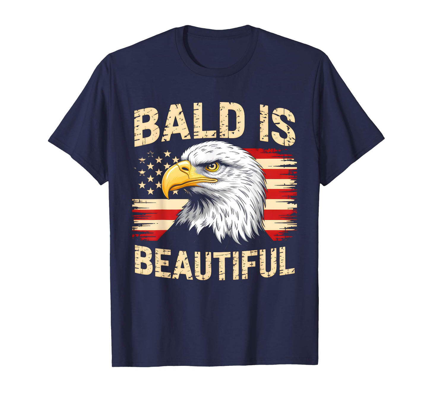 Bald Is Beautiful 4th of July American Flag Men Women Kids T-Shirt