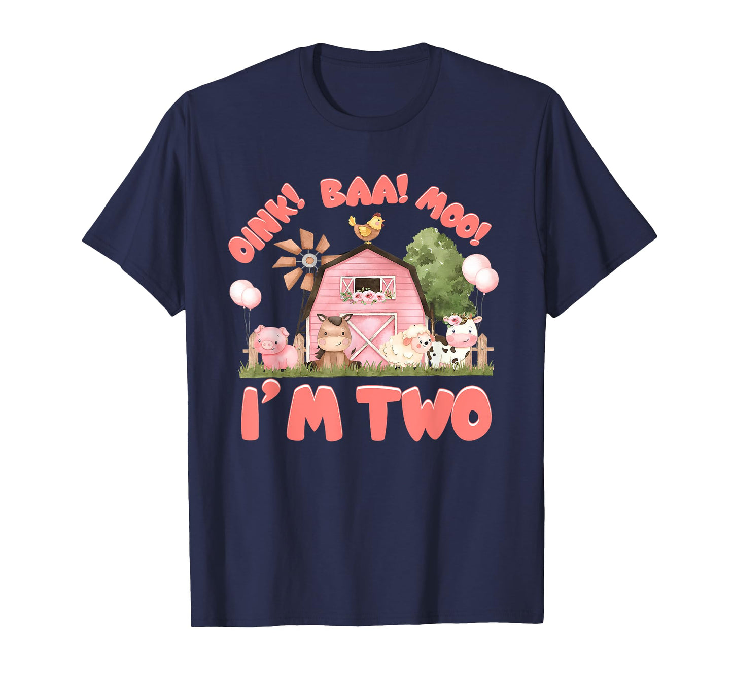 Pink Kids 2nd Farm Barnyard Birthday Girls Toddlers Party T-Shirt