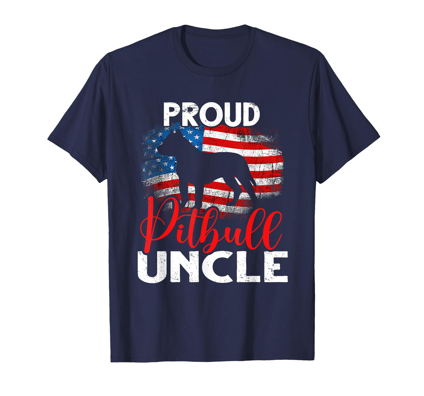 Vintage Proud Pitbull Dog Uncle American Flag T-Shirt for Women Men