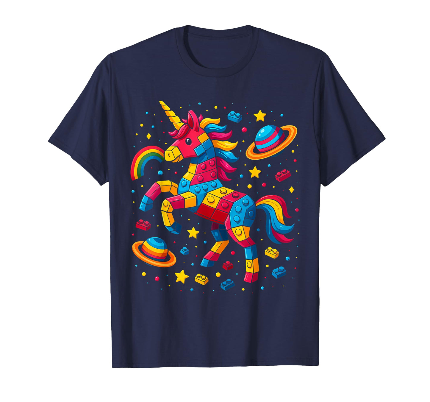 Unicorn Blocks Star Space Girl Builder Building Block Bricks T-Shirt