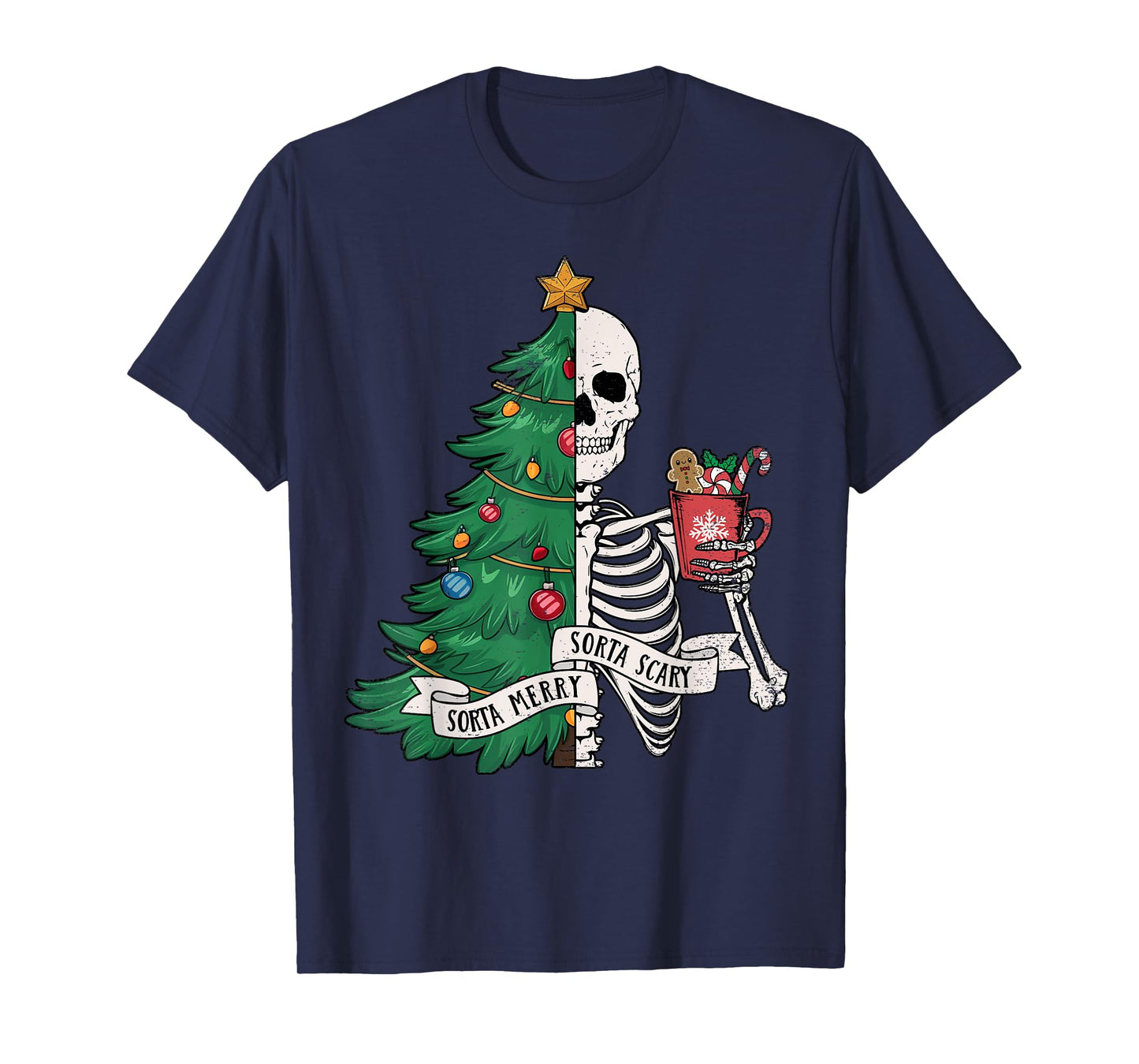 Funny Christmas Sorta Merry Sorta Scary Skeleton Xmas Tree T-Shirt