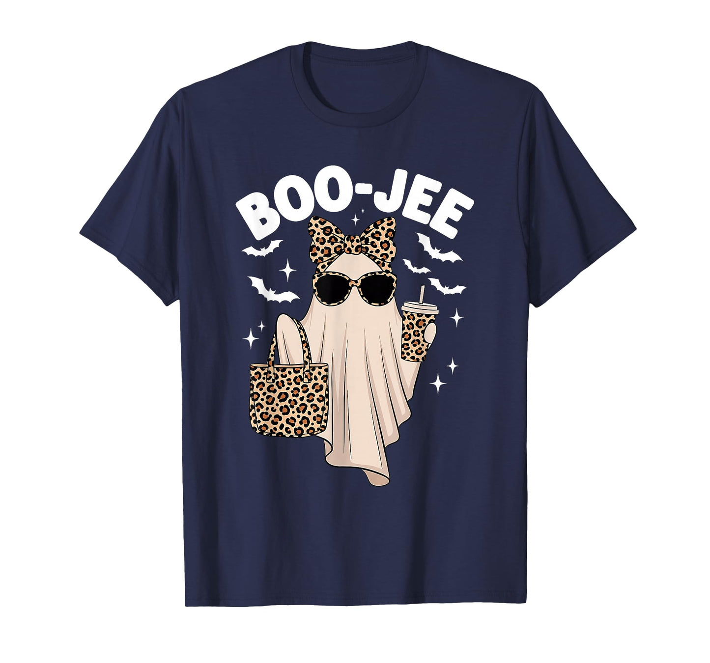 Coquette Leopard Ghost Coffee Boo-JEE Halloween Boujee Ghost T-Shirt